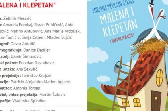 Ljubav Malene i Klepetana prvi put na kazališnim daskama 26. travnja u Žar ptici