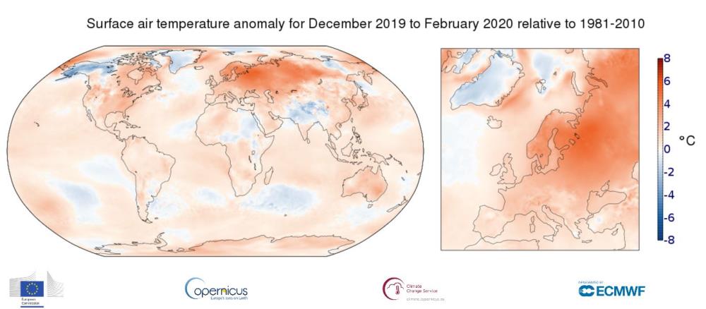 Borealna zimska sezona 19./20. daleko najtoplija zimska sezona ikad zabilježena u Europi