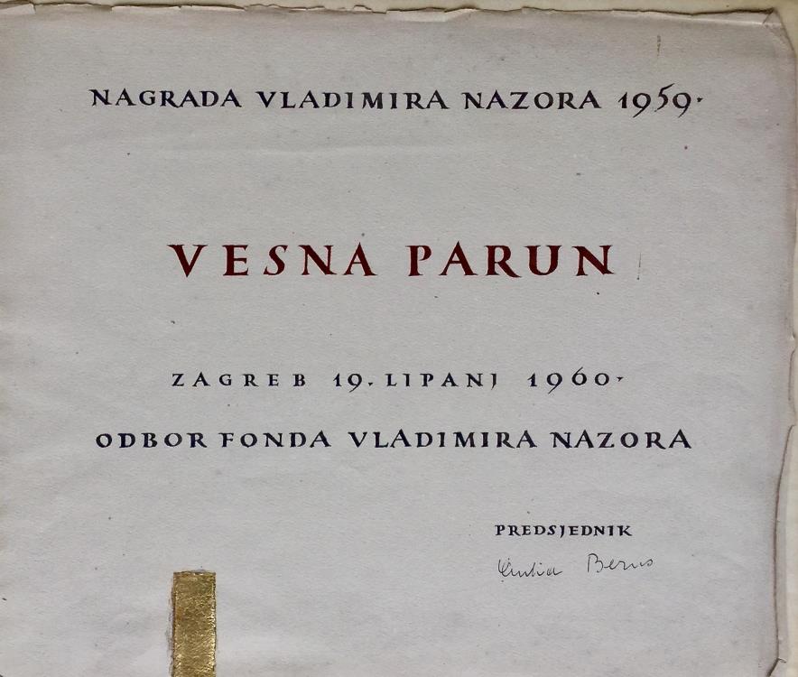 Prva nagrada Vladimir Nazor dodijeljena je na današnji dan Vesni Parun